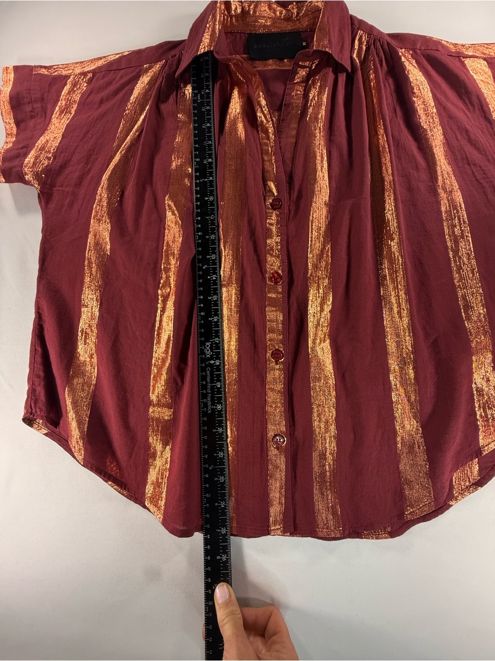 Anthropology Mauve Metallic Copper Striped Button Down | StatementBlouse | M - Picture 6 of 12
